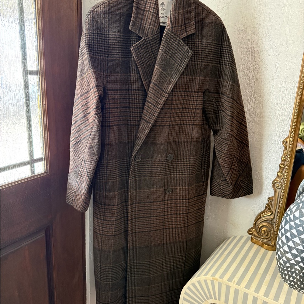 Aritzia Babaton Slouch Coat Size 1, Brown Plaid